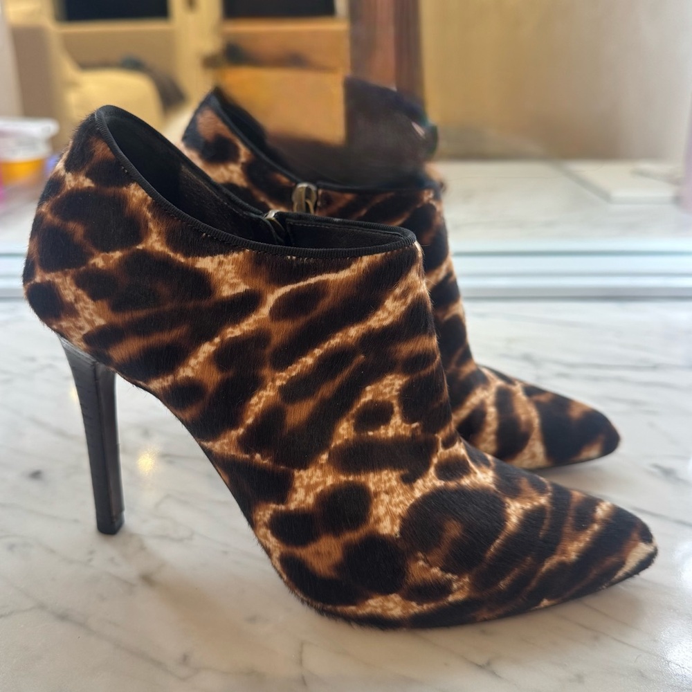 Leopard Print High Heel Ankle Boots